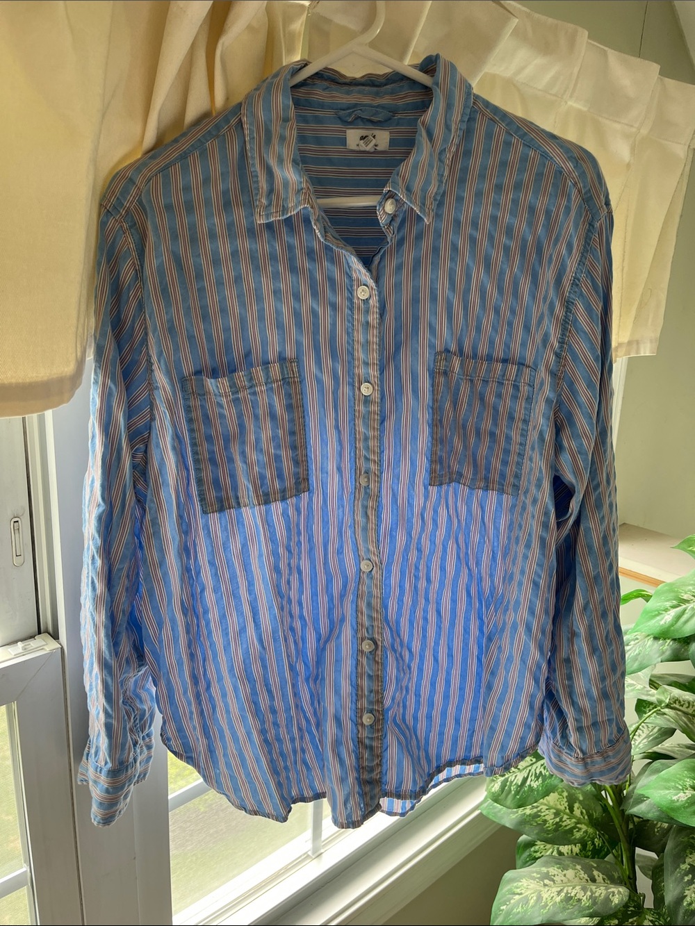 aerie Blue and White Striped Casual Button-Down Shirt